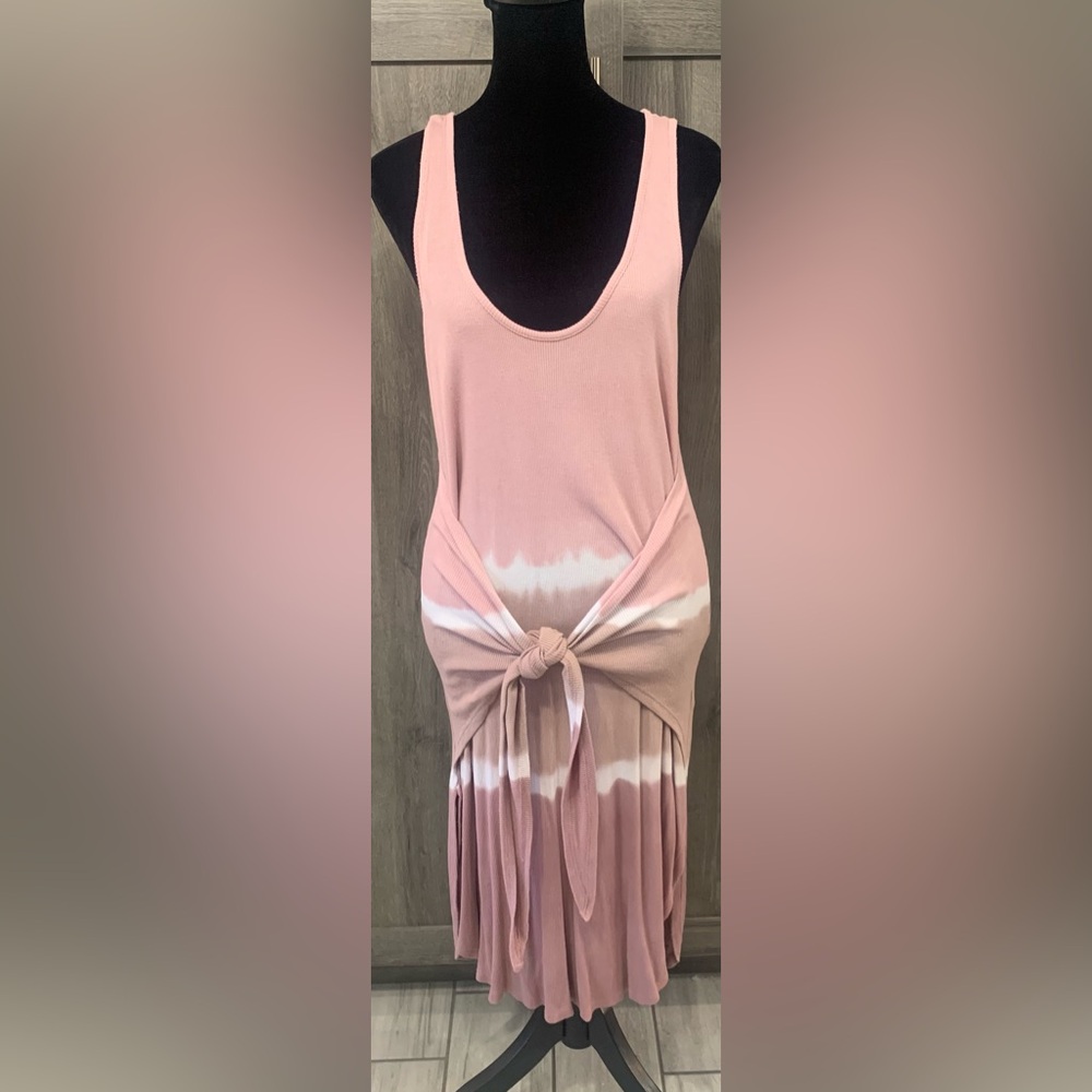 Cirana Fashions Pink Tie Dye Tank Top Front Tie Maxi Dress Women's Size X-Small